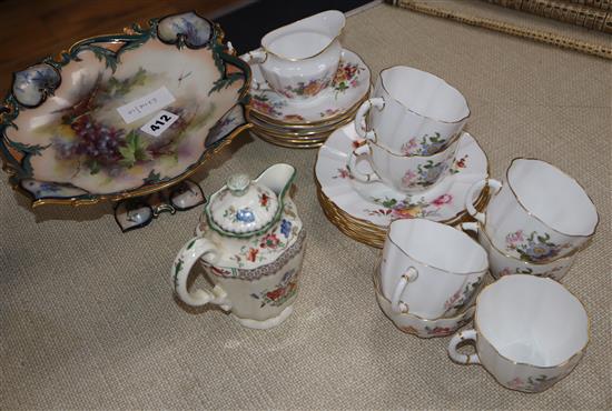 A Crown Derby. Derby Posies tea set, Worcester comport and a Copeland lidded jug